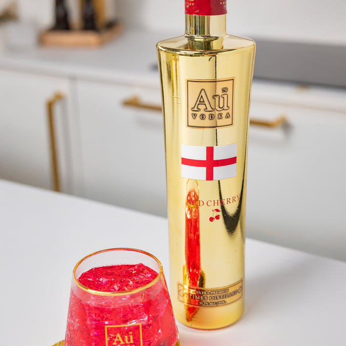 Au Vodka England Red Cherry & FREE Diamond Cut Glass