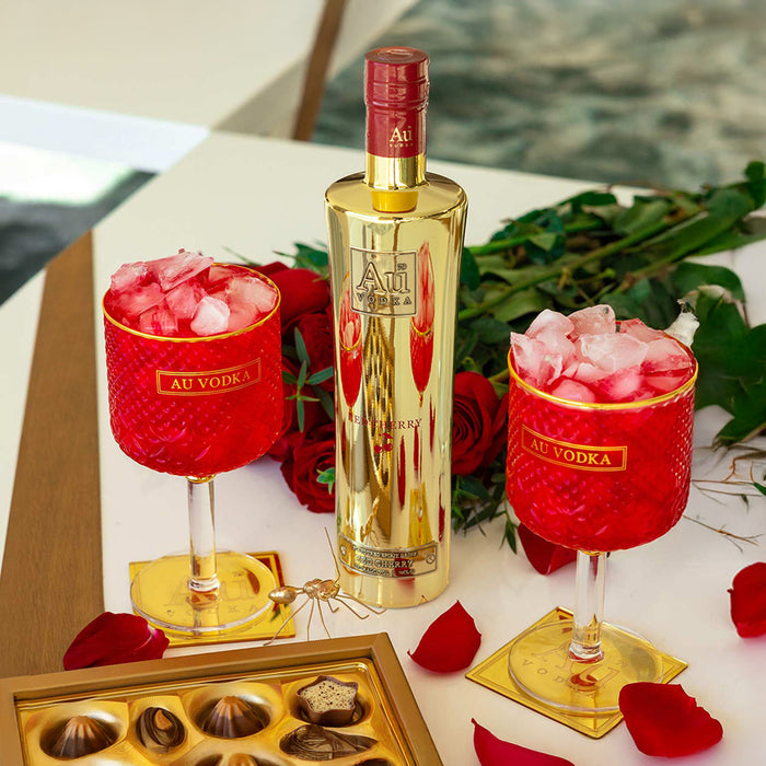 Au Vodka Red Cherry 70cl & x2 Crystal Cocktail Glass