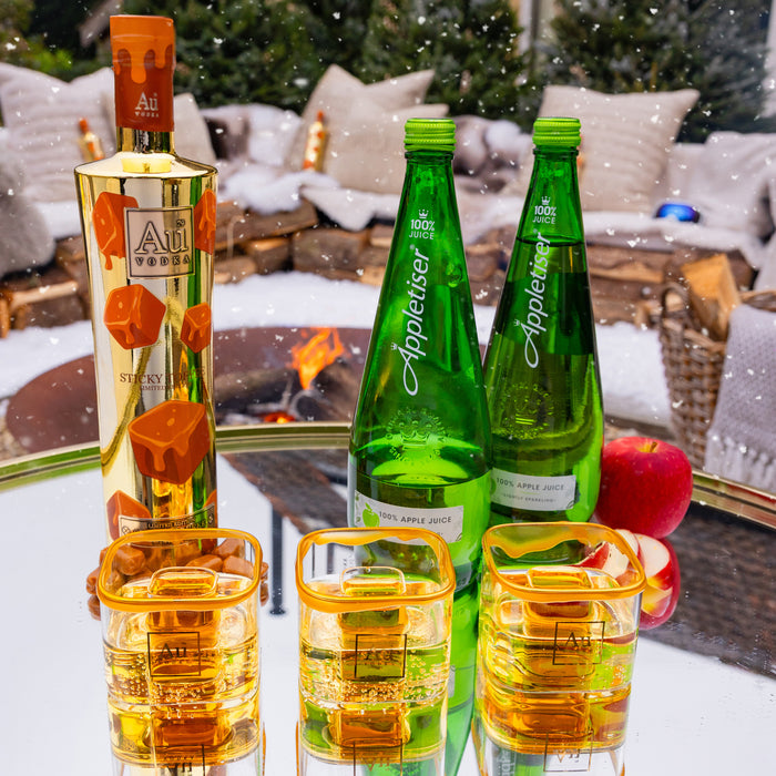 Au Vodka Sticky Toffee 70cl & 2x Bomb Glass Bundle